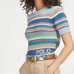 Polo Ralph Lauren Short Sleeve Cotton Sweater Multi Color Stripes Small